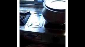 before duty police man cooking tasty & healthy chicken curry,rice, green salad