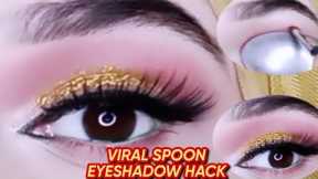 VIRAL SPOON EYESHADOW HACK | CUT CREASE TUTORIAL FOR BEGINNERS | CHUNKY GLITTERY EYES..