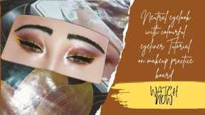 Neutral eyelook with Colourful eyeliner on makeup practice board | Colourful eyelook| Tutorial |