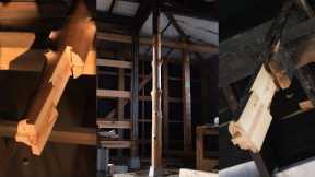Crafting Intricate Japanese Joinery on Natural Round Post