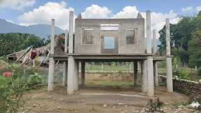 Time lapse: The Bamboo House Collapsed | Single Woman Replaced It With Sturdy Concrete House